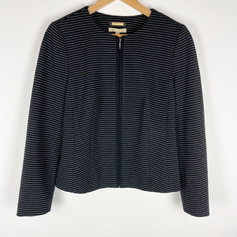 Talbots "Fabric Made in Italy" Bkack Full Zip Long Sleeve Knit Blazer Size 8